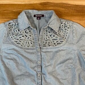 Roaman's Womens Button Down Long Sleeve Denim Shirt Plus Size 12W Blue